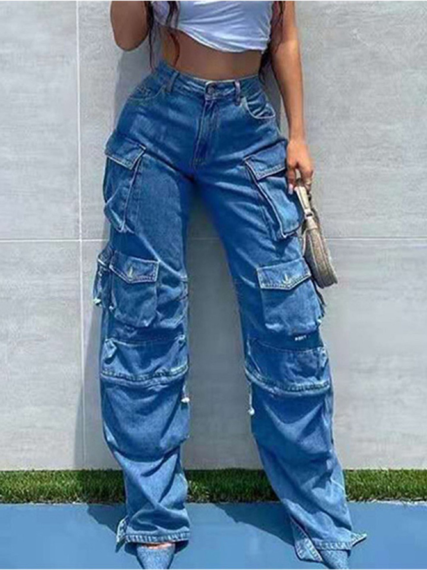 Blugi cargo largi damă – stil urban, confort maxim, buzunare multiple Diva Exclusive