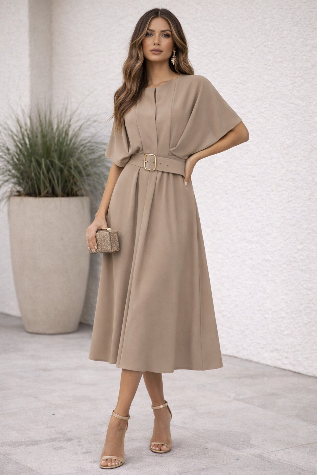 Rochie midi eleganta cu curea in talie
