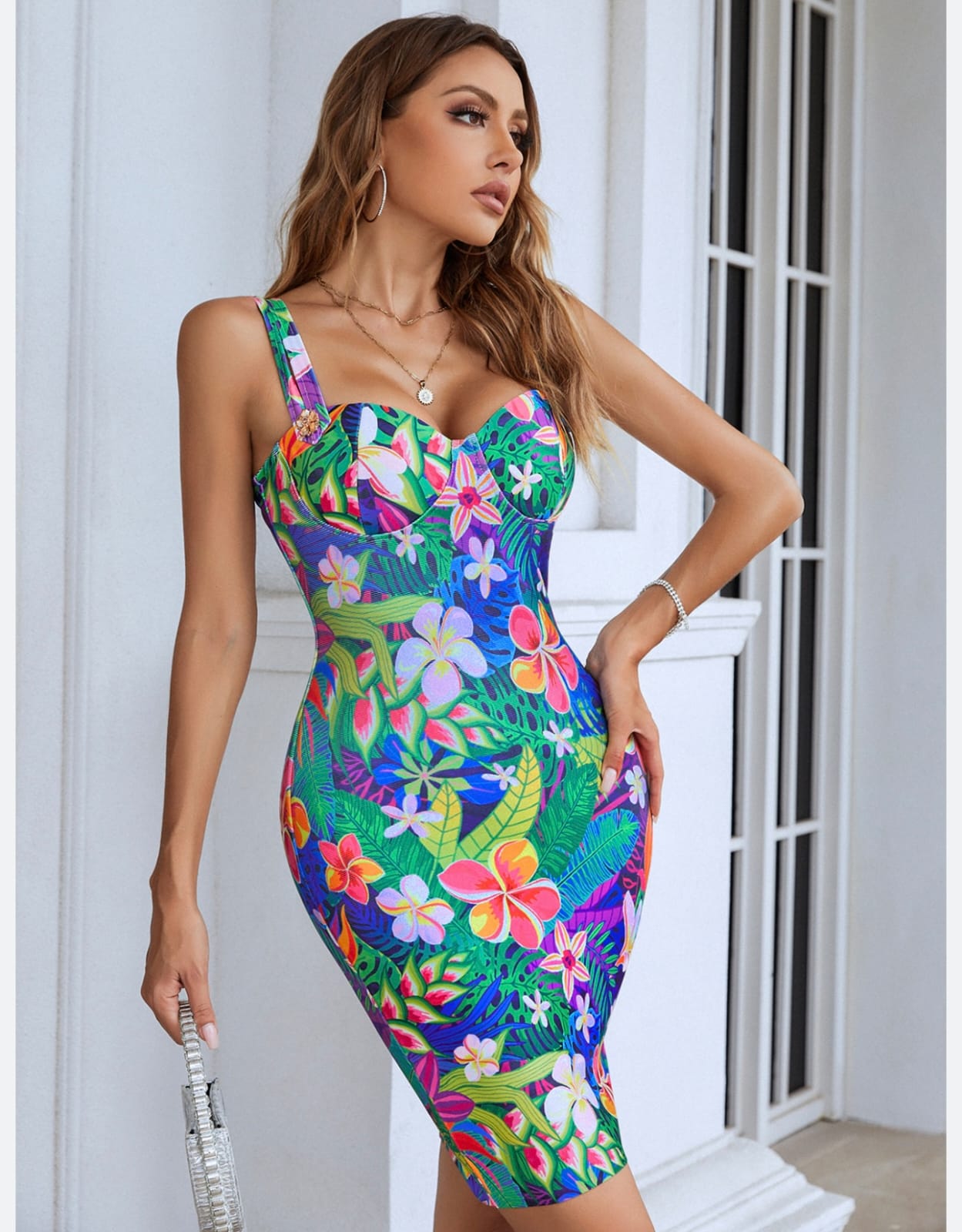 Rochie mulată tropicală bandage – scurtă,colorată