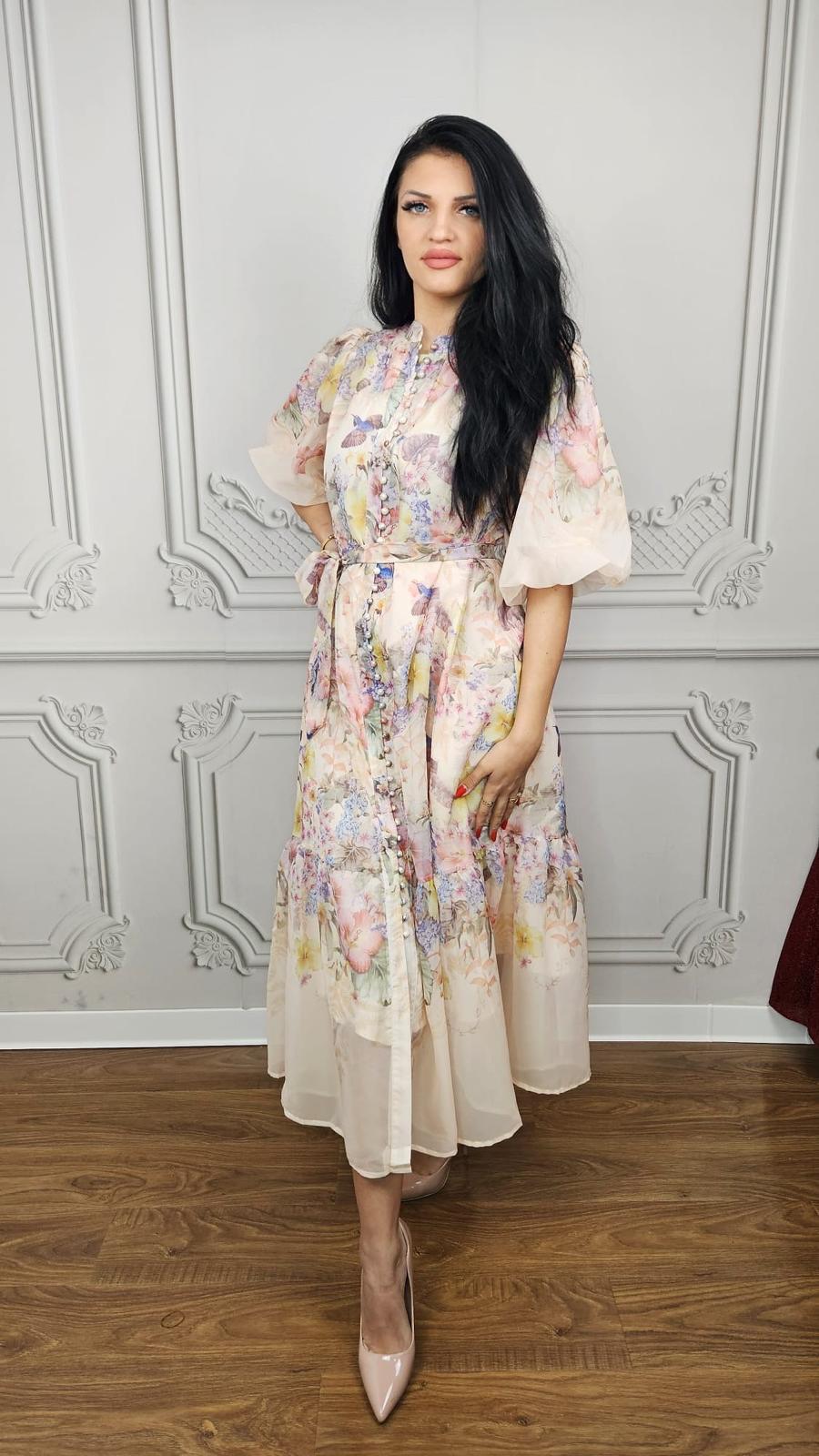 Rochie Din Voal  Cu Imprimeu Floral – Rochia Portofino Ivory