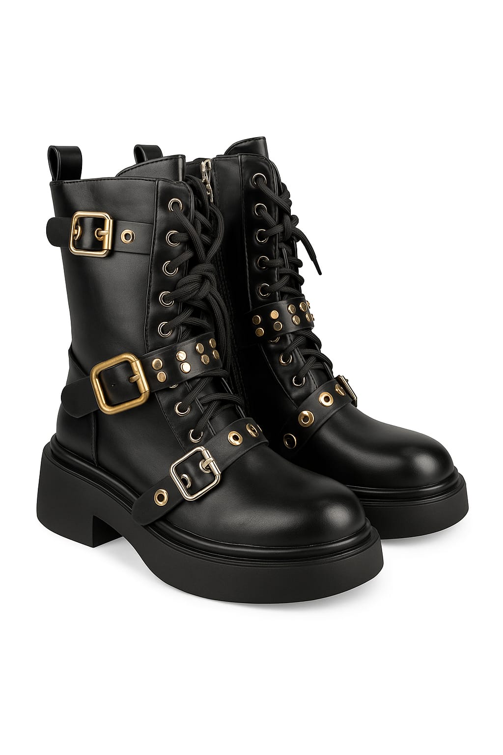 Bocanci negri cu catarame metalice și talpă groasă – model edgy & modern | Diva Exclusive