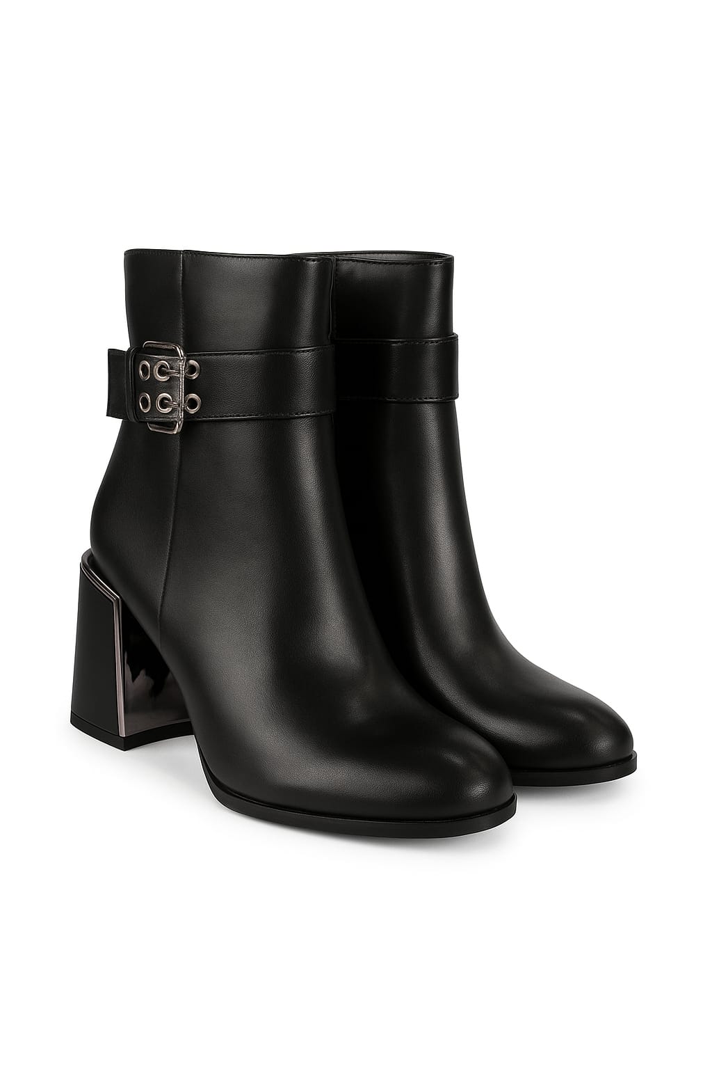 Botine elegante negre cu toc și cataramă metalică – stil modern Diva Exclusive